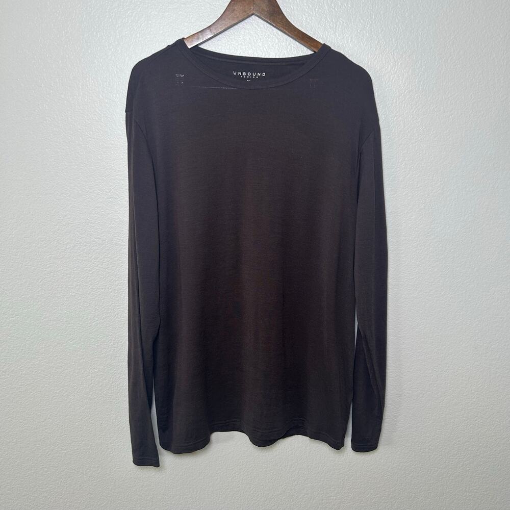 Unbound merino men's chocolate brown crew neck long sleeve wool t-shirt XL